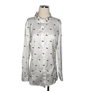 Charter Club Womens White Red Scottie Dog Print Decorative Collar Blouse Size 18